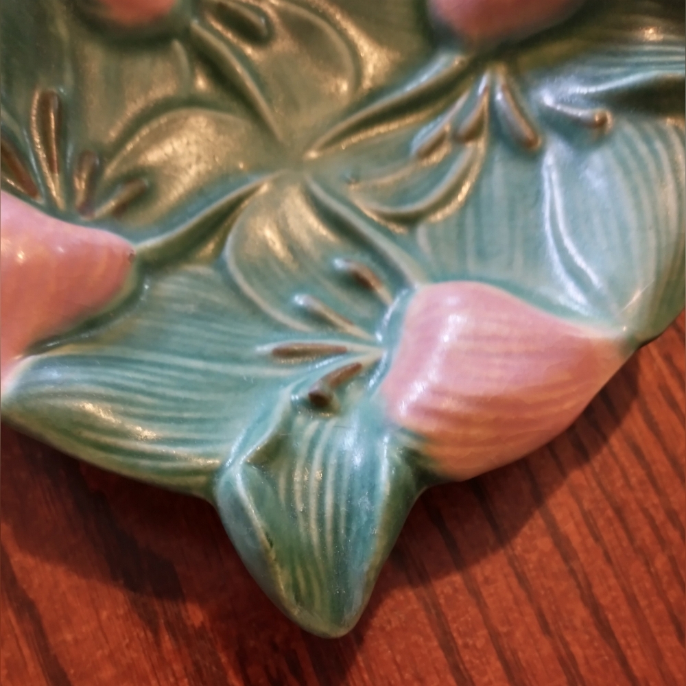 Other Color Rottweiler Accents | Rare Vintage Roseville Pottery Zephyr Lily Ashtray Green Pink ...